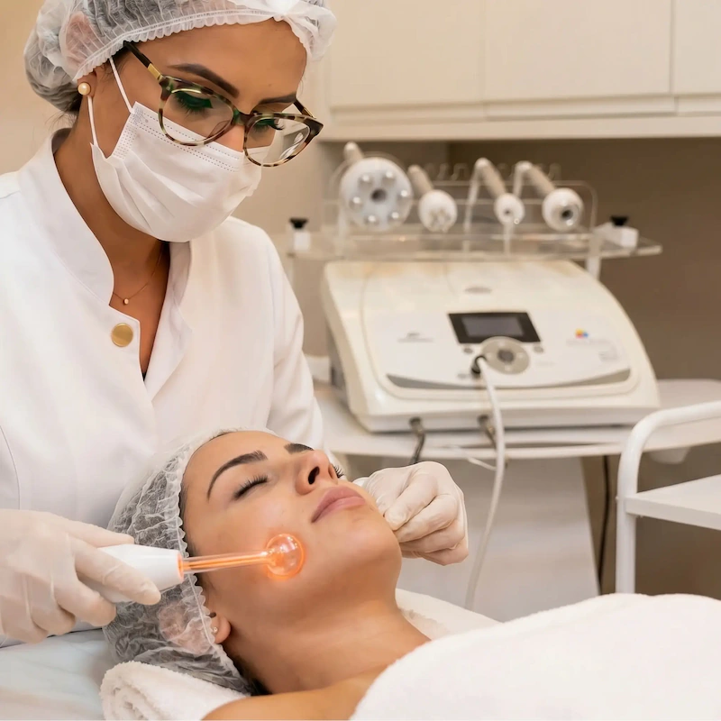 Michelli Gontijo a realizar procedimento de estética avançada com alta frequência